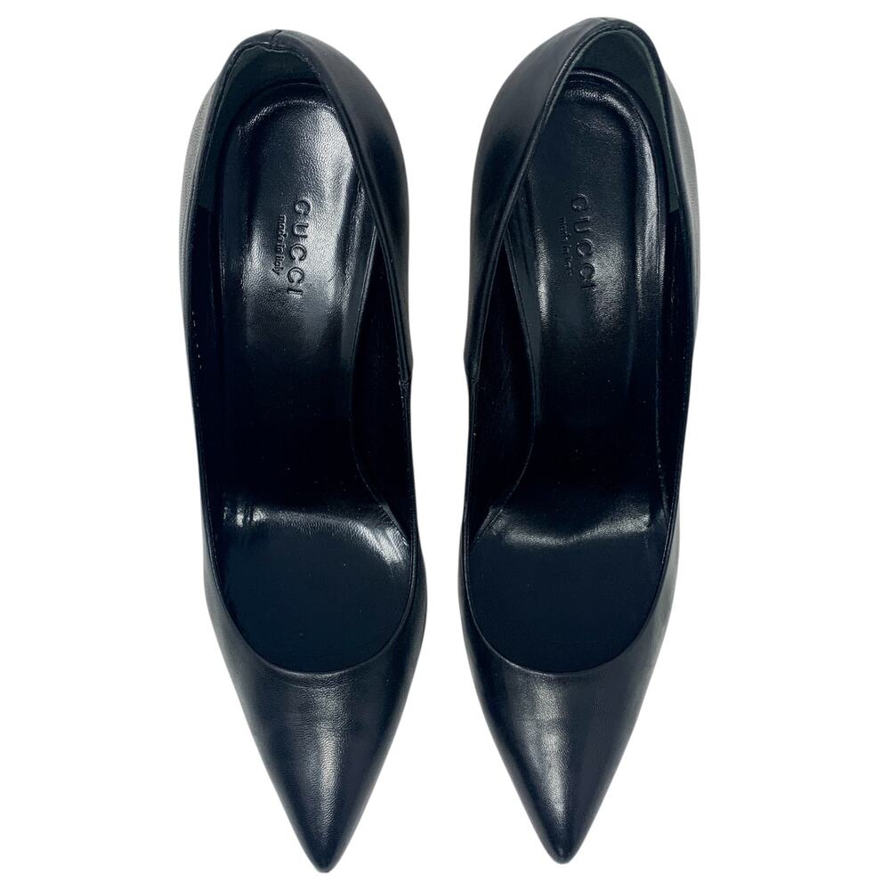 Gucci Kristen Bamboo Heel Black Leather Pointed Toe Stiletto Pumps EU 39 - Picture 4 of 11